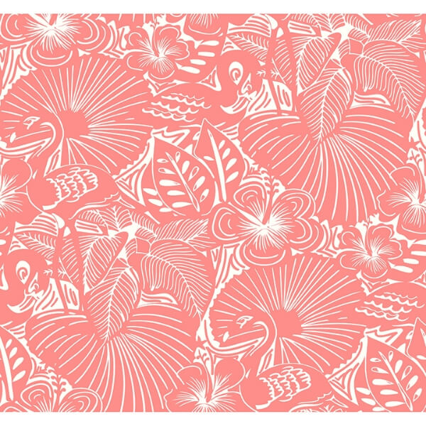 Idalia Coral Floral Flamingo Wallpaper
