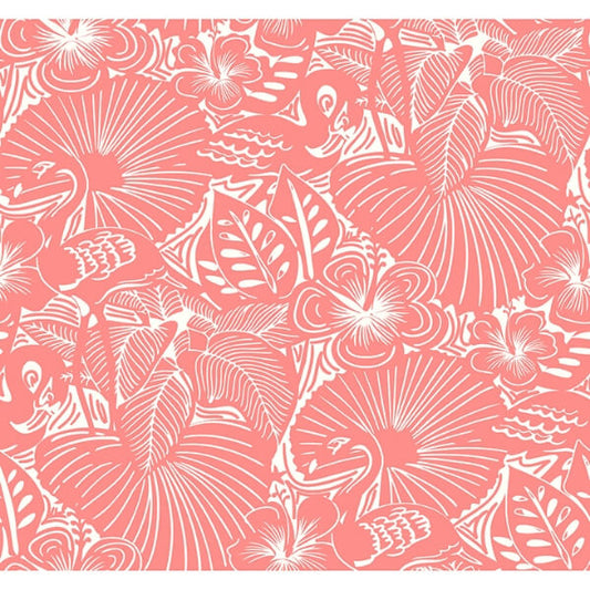 Idalia Coral Floral Flamingo Wallpaper