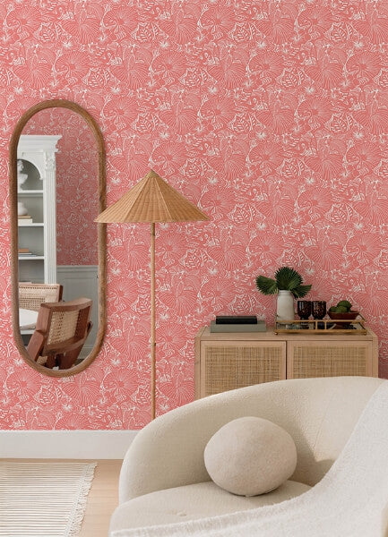 Idalia Coral Floral Flamingo Wallpaper
