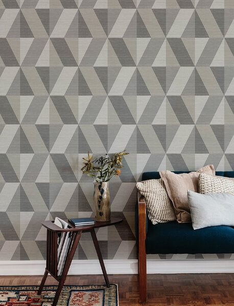 Winslow Stone Geometric Faux Grasscloth Wallpaper