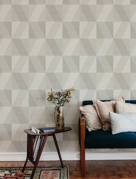 Winslow Bone Geometric Faux Grasscloth Wallpaper