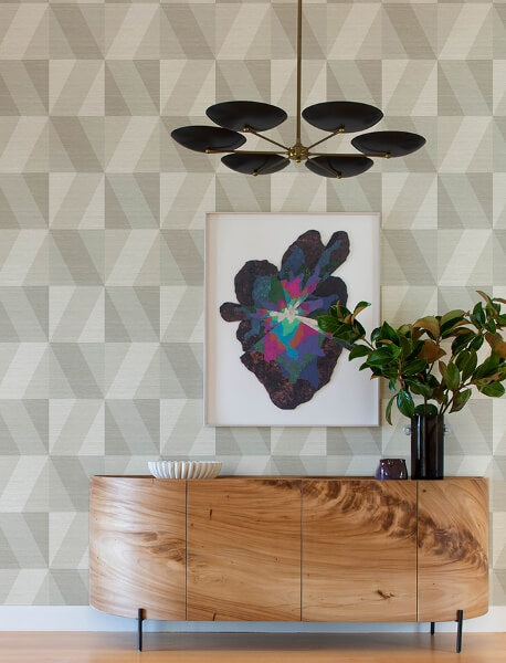 Winslow Bone Geometric Faux Grasscloth Wallpaper
