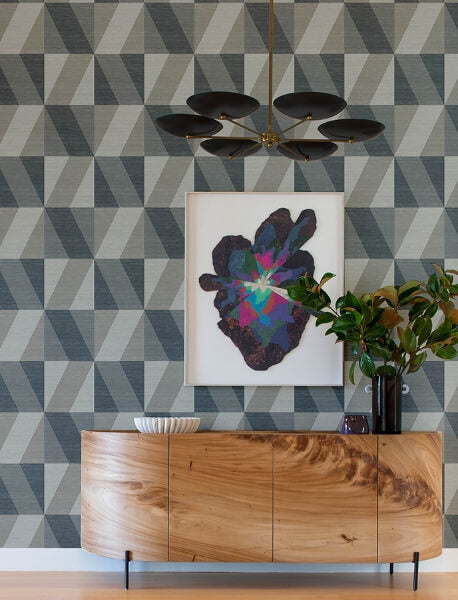 Winslow Slate Geometric Faux Grasscloth Wallpaper