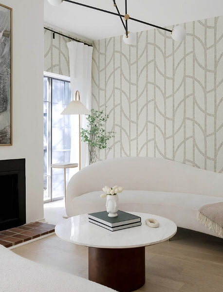 Harlow Champagne Curved Contours Wallpaper