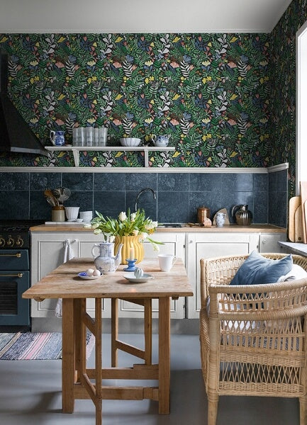 Brittsommar Black Woodland Floral Wallpaper