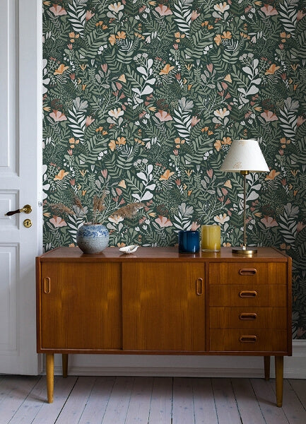Brittsommar Evergreen Woodland Floral Wallpaper