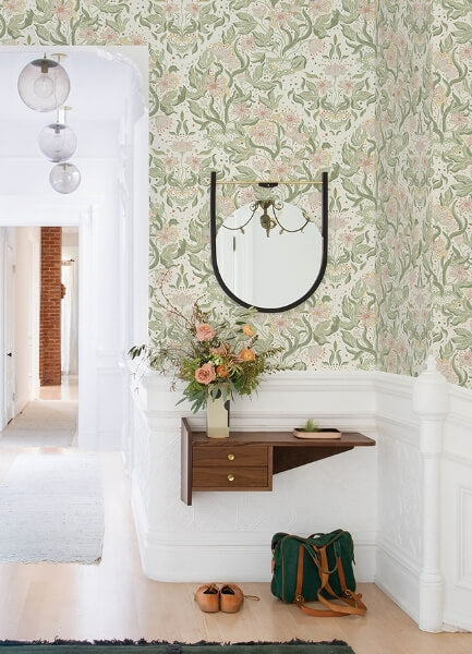 Lisa Olive Floral Damask Wallpaper