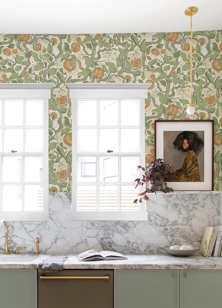 Kort Green Fruit and Floral Wallpaper
