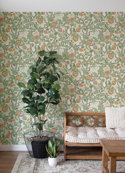 Kort Green Fruit and Floral Wallpaper