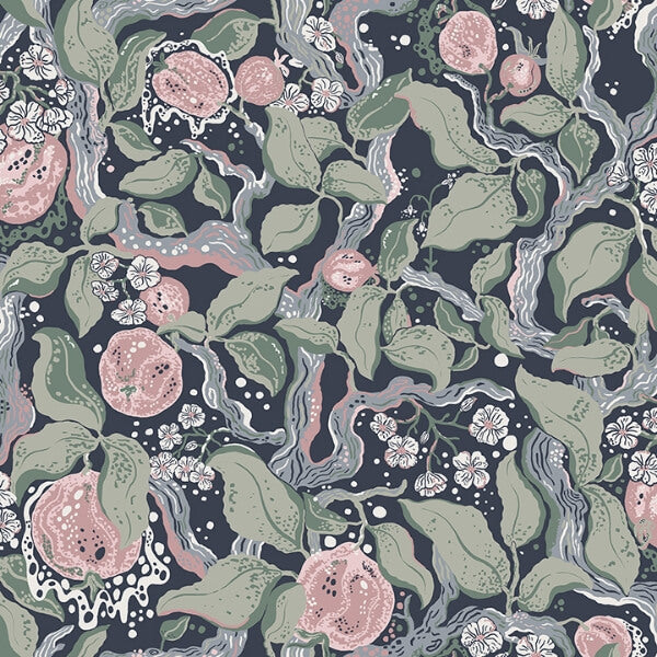 Kort Dark Blue Fruit and Floral Wallpaper
