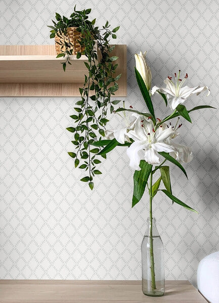Trevor White Leaf Trellis Wallpaper