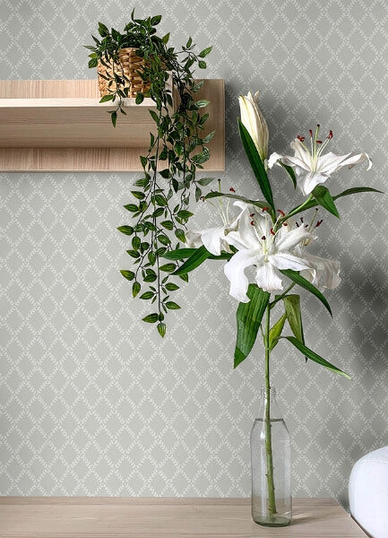 Trevor Grey Leaf Trellis Wallpaper