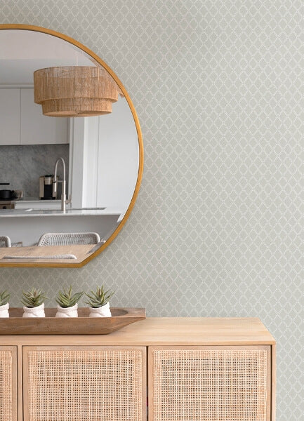 Trevor Grey Leaf Trellis Wallpaper