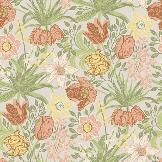 Cecilia Chartreuse Tulip and Daffodil Wallpaper