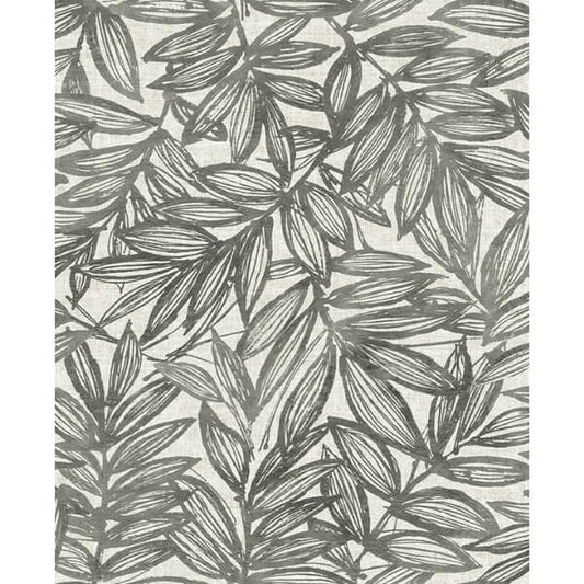 Rhythmic Charcoal Leaf Wallpaper