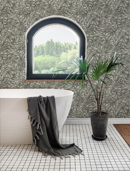 Rhythmic Charcoal Leaf Wallpaper