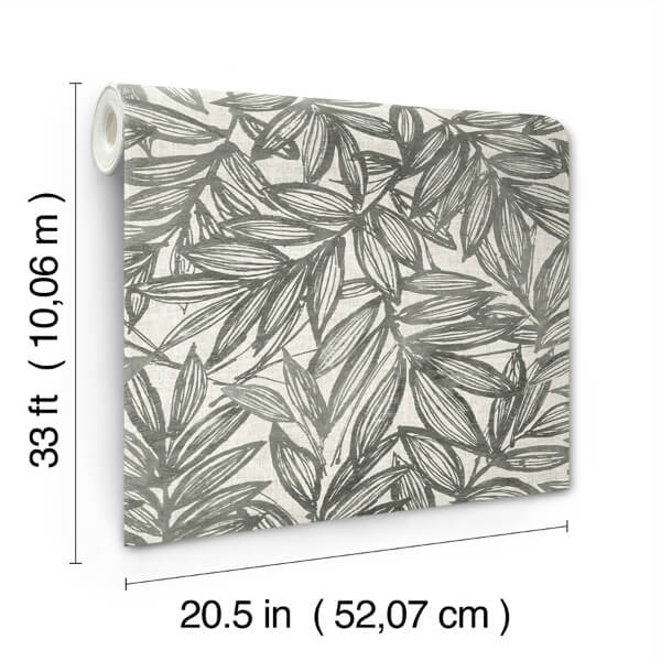 Rhythmic Charcoal Leaf Wallpaper