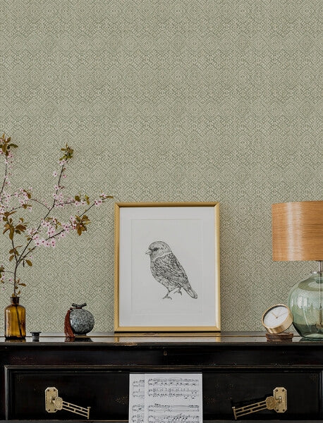 Gallivant Sage Woven Geometric Wallpaper