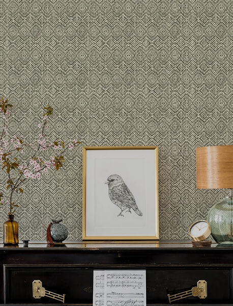 Gallivant Black Woven Geometric Wallpaper