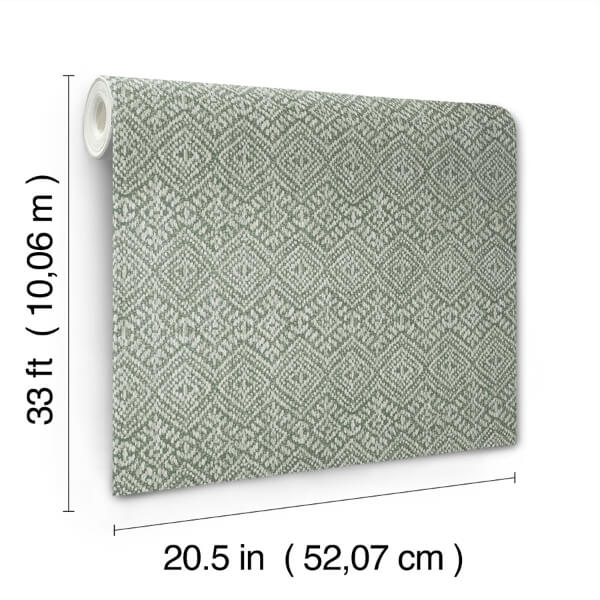 Gallivant Green Woven Geometric Wallpaper