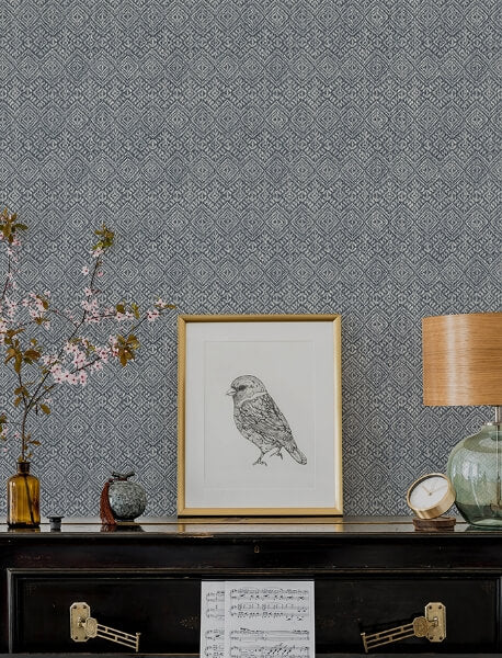 Gallivant Indigo Woven Geometric Wallpaper