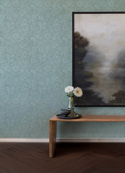 Marta Teal Floral Trail Wallpaper