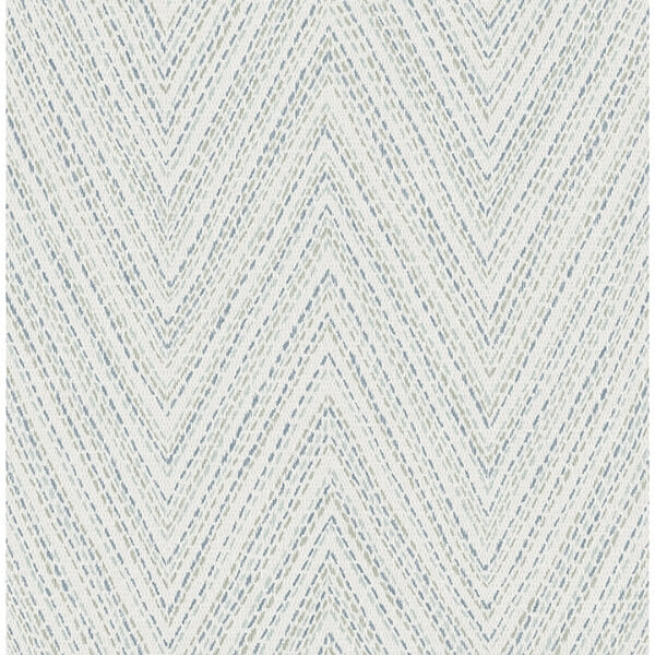 Lainey Blue Stitched Chevron Wallpaper