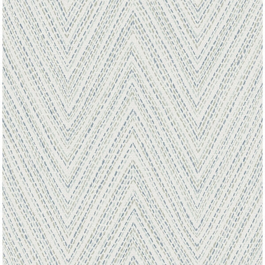 Lainey Blue Stitched Chevron Wallpaper
