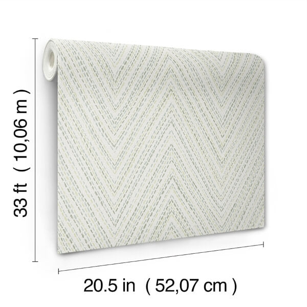 Lainey Green Stitched Chevron Wallpaper