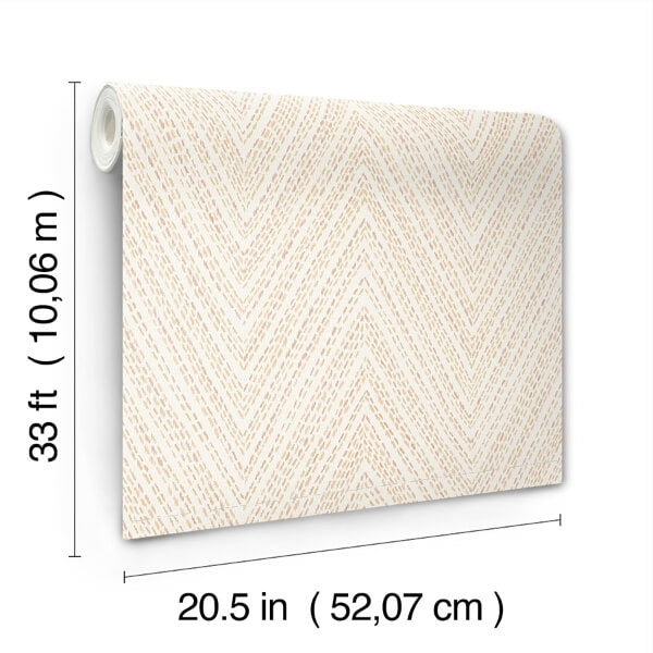 Lainey Apricot Stitched Chevron Wallpaper