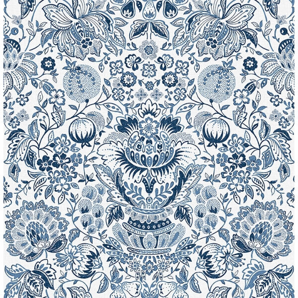 Blanche Blue Floral Damask Wallpaper
