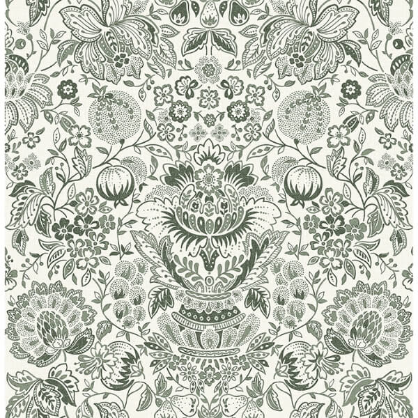 Blanche Dark Green Floral Damask Wallpaper