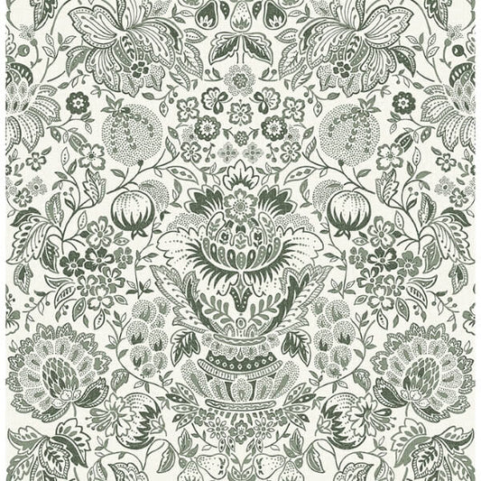 Blanche Dark Green Floral Damask Wallpaper