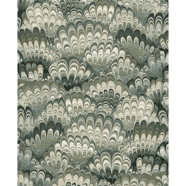 Octavia Dark Green Marbled Ink Wallpaper
