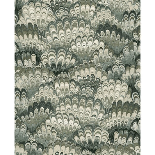 Octavia Dark Green Marbled Ink Wallpaper