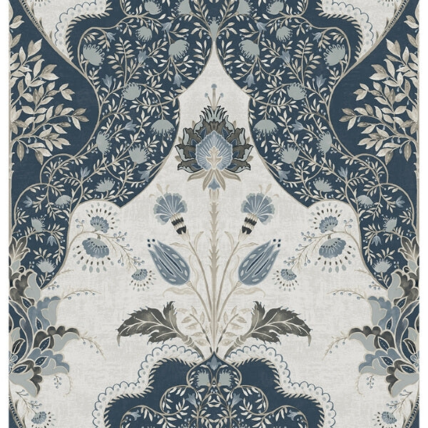 Auden Dark Blue Floral Grandeur Wallpaper