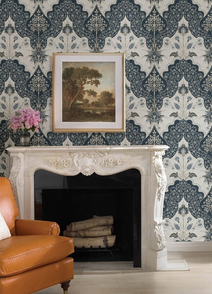 Auden Dark Blue Floral Grandeur Wallpaper