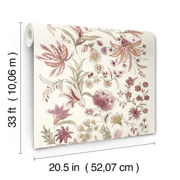 Teonna Raspberry Floral Stripe Wallpaper
