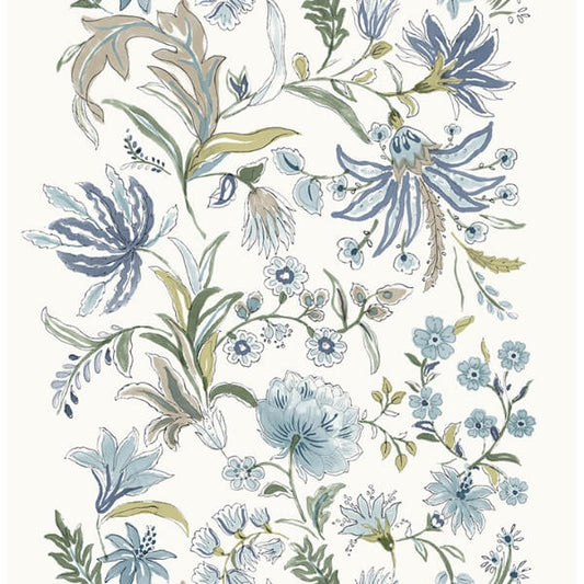 Teonna Blue Floral Stripe Wallpaper