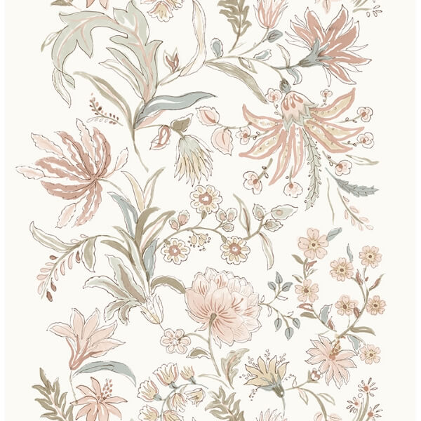 Teonna Light Pink Floral Stripe Wallpaper
