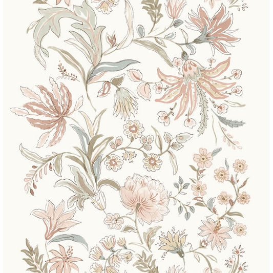 Teonna Light Pink Floral Stripe Wallpaper