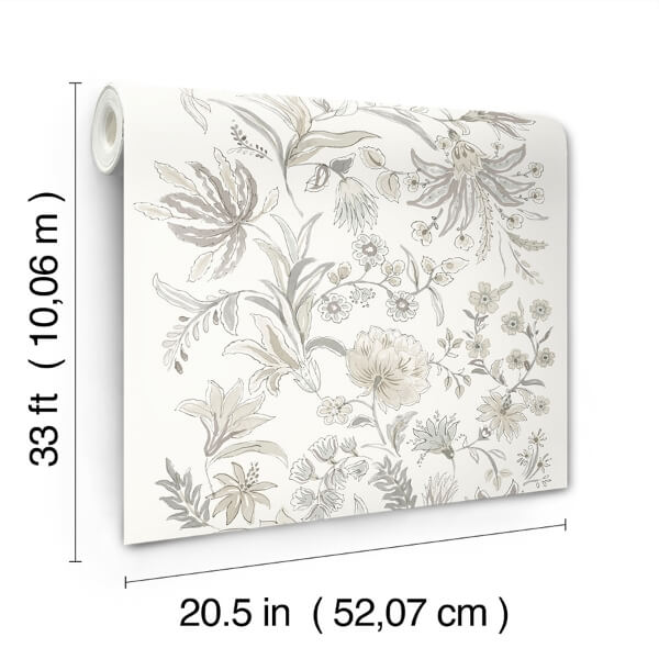 Teonna Light Grey Floral Stripe Wallpaper
