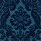 Shadow Blue Flocked Damask Wallpaper