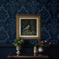 Shadow Blue Flocked Damask Wallpaper