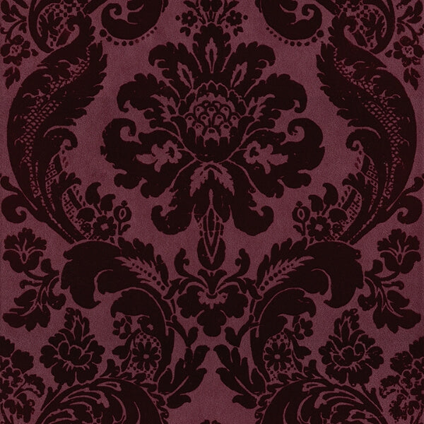 Shadow Merlot Flocked Damask Wallpaper