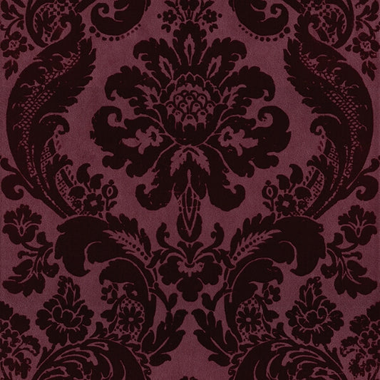 Shadow Merlot Flocked Damask Wallpaper