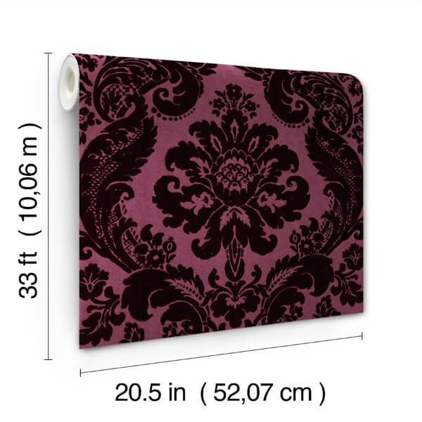 Shadow Merlot Flocked Damask Wallpaper