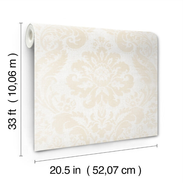 Shadow Cream Flocked Damask Wallpaper