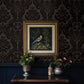 Shadow Black Flocked Damask Wallpaper