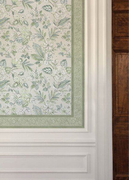 Carved Floral Green Trim Wall Border